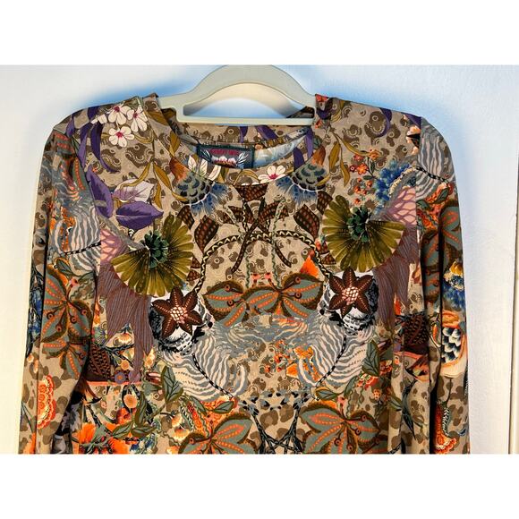 Johnny Was Astrid Bamboo Swing Tunic Blouse Small Fall Floral 3/4 Sleeve Boho - Picture 4 of 8